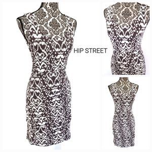 INC Sleevless Jersey Asymmetric Bands Stretch Ikat Print Sheath Dress S